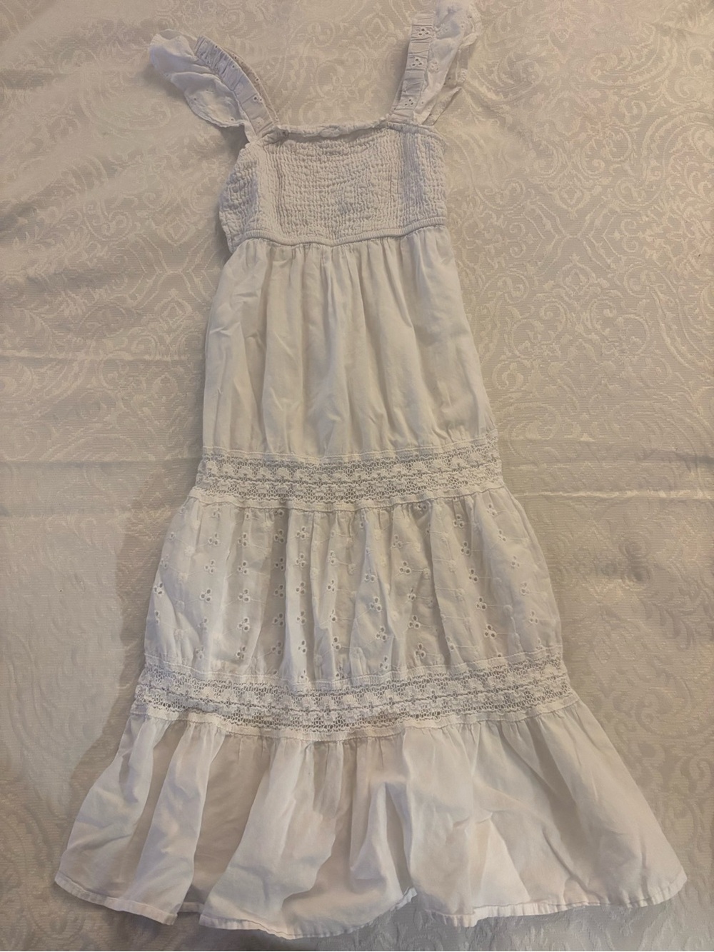 White Eyelet Smocked Sundress for Girls